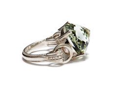 sterling silver, diamond and green amethyst ring 