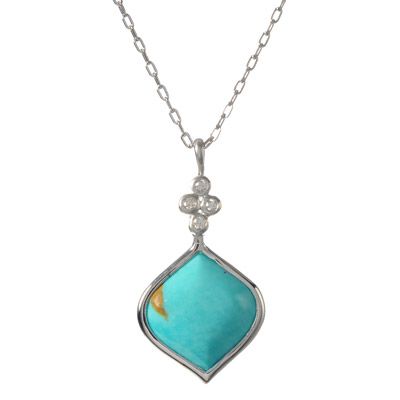 rhodium plated sterling silver and turquoise necklace