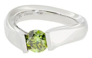 green diamond and 18K white gold ring
