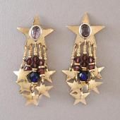 gold stars, crystals and amethyst earrings