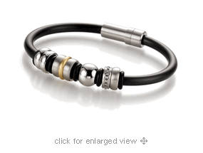rubber bracelet with steel and 18K yellow gold