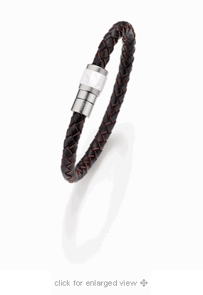 brown braided leather and mother of pearl bracelet