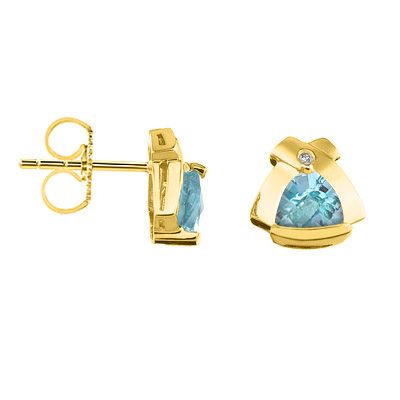 14K yellow gold aquamarine post earrings