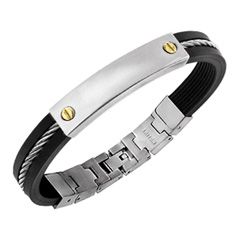 black rubber and stainless steel bracelet