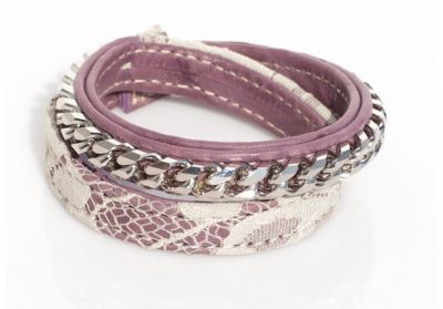 purple distressed leather bracelet with chain embellishment