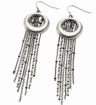 silver hoop and chain earrings