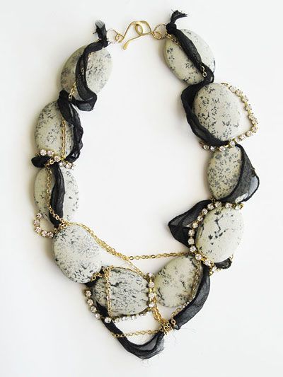 spotted jasper and crystal necklace