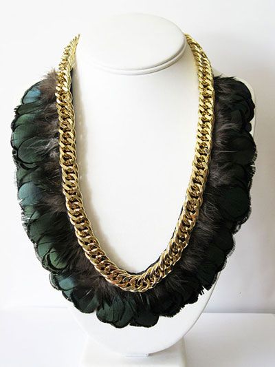 feather fringe and gold chain necklace