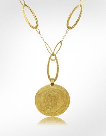 round gold medallion on etched gold chain necklace