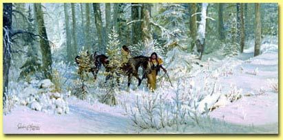 painting depicting Marie Dorion and her young boys lost in the winter wilderness of Oregon Country