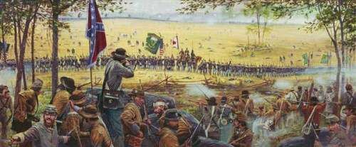painting of the battle at the Wheatfield