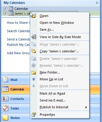 How to Remove a Calendar from Outlook 2007?