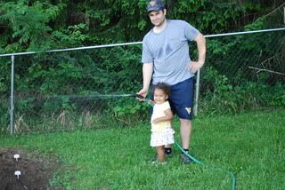 Brooklyn and Daddy watering the garden!