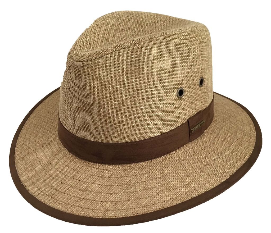 NWT Stetson Men's Reeded Linen STRAW SAFARI WideBrim Fedora Sun Summer