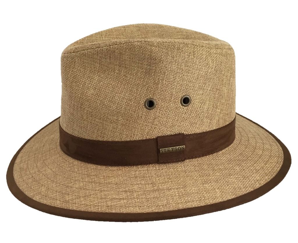 NWT Stetson Men's Reeded Linen STRAW SAFARI WideBrim Fedora Sun Summer