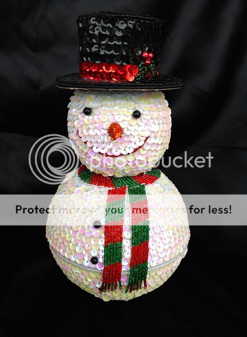 Sequin Snowman Holiday Decor Trinket Box Multi Color Sparkle Christmas Figure