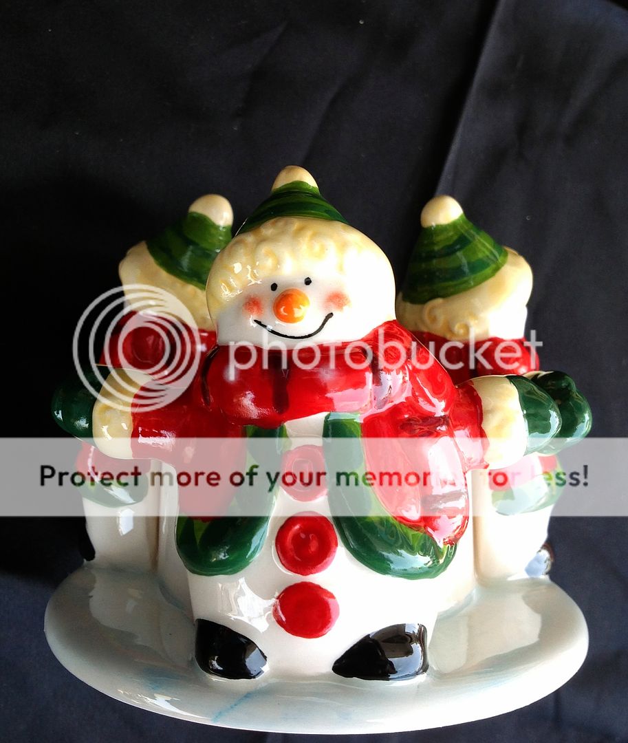 TII Collections Ceramic 3 Snowman Holding Hands Candle Holder Holiday Decor