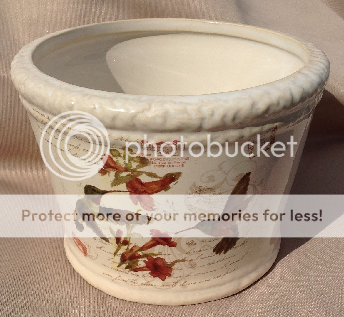 New Large Ceramic Planter Pot with Hummingbird Trumpet Flower Postal Motif