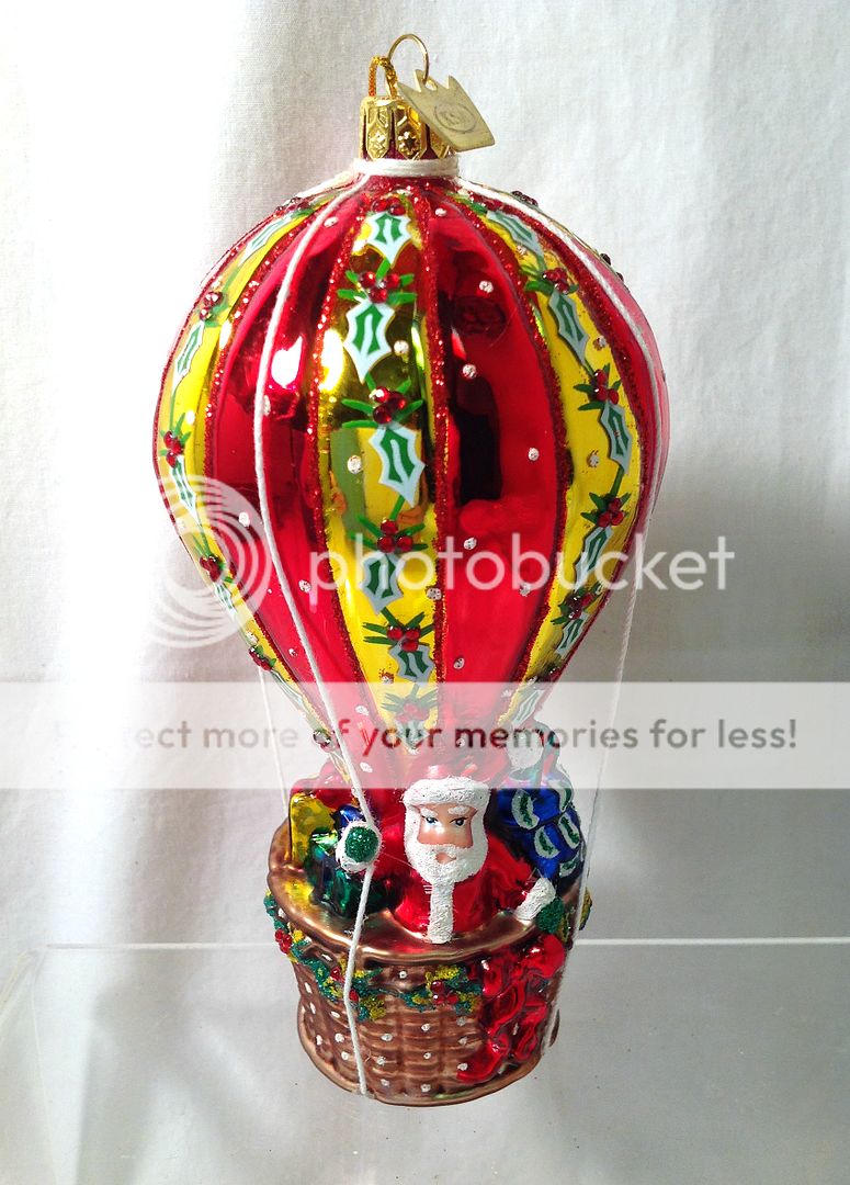 New Kurt Adler Noble Gems Glass Santa in Hot Air Balloon Ornament NB0656
