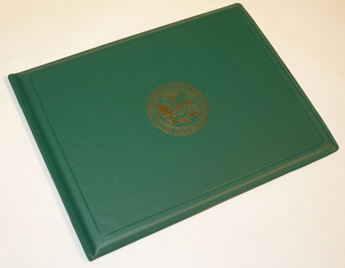 US Military Award Certificate Binder 8.5 x 11 Army Seal Green/Gold